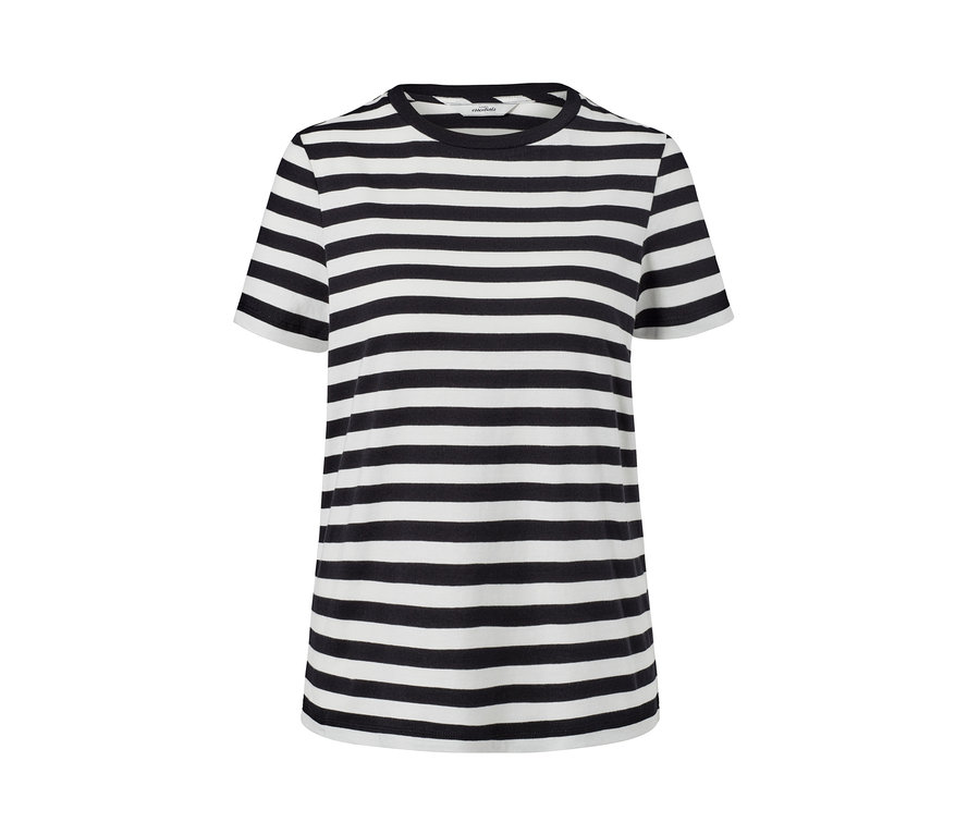 Gestreiftes T-Shirt mit schwarzen und weißen Streifen.