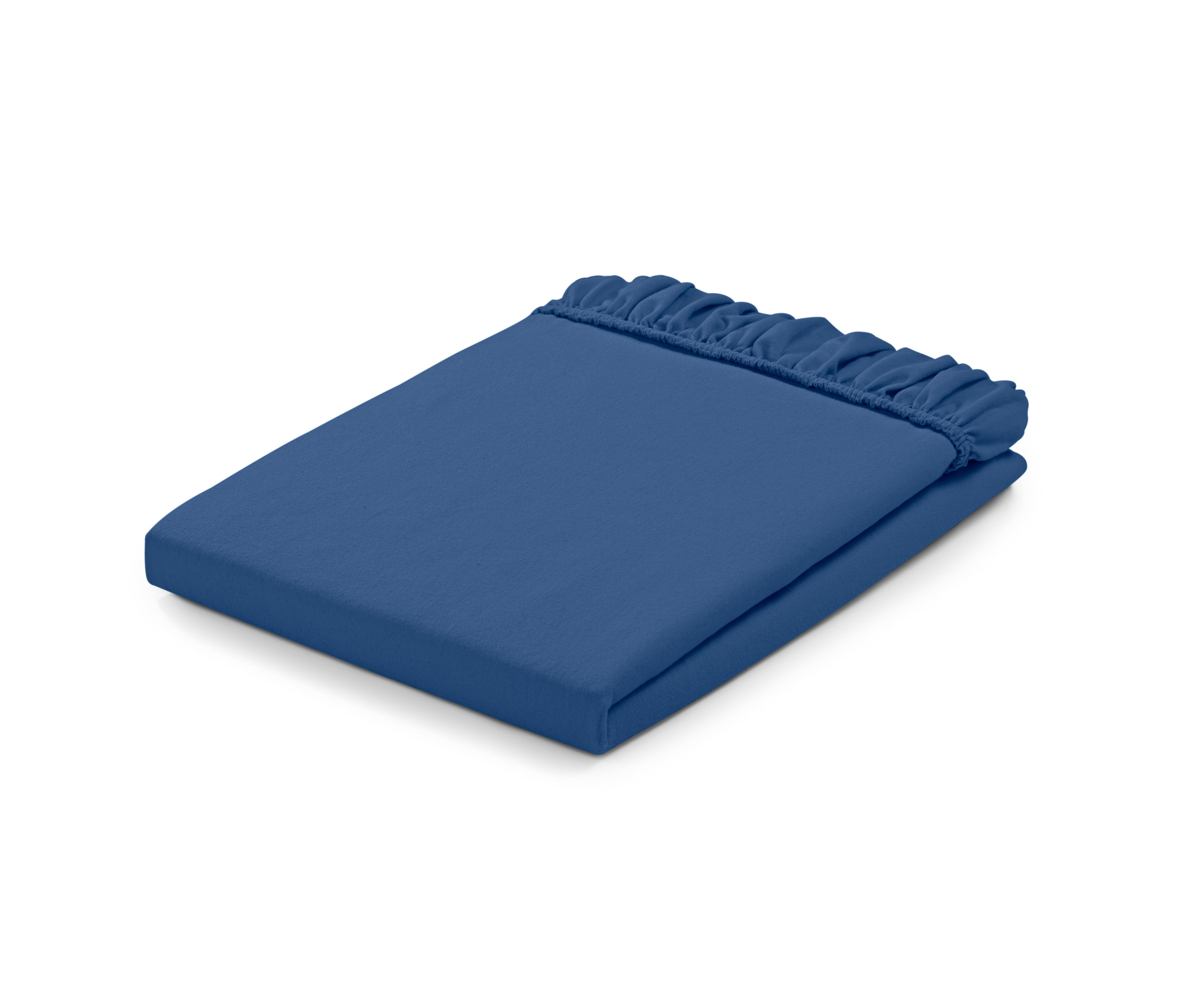 Ein blaues Biber-Spannbettlaken liegt gefaltet.
