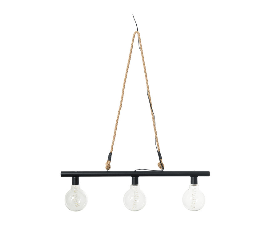 Solar-Hängeleuchte mit Seilen und drei Glühbirnen.