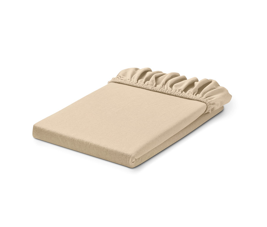 Beige Jersey-Spannbettlaken.