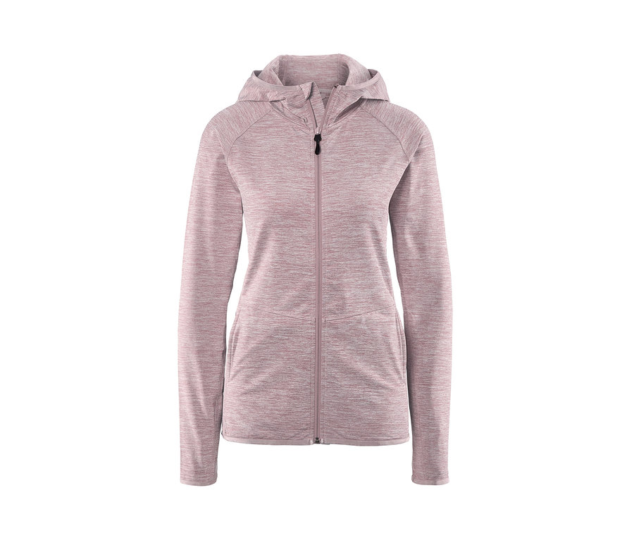 Rosa Sportjacke mit Reißverschluss und Kapuze.