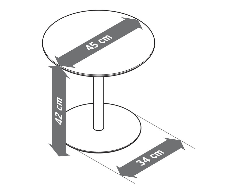 Abmessungen des Design-Beistelltischs, rund.