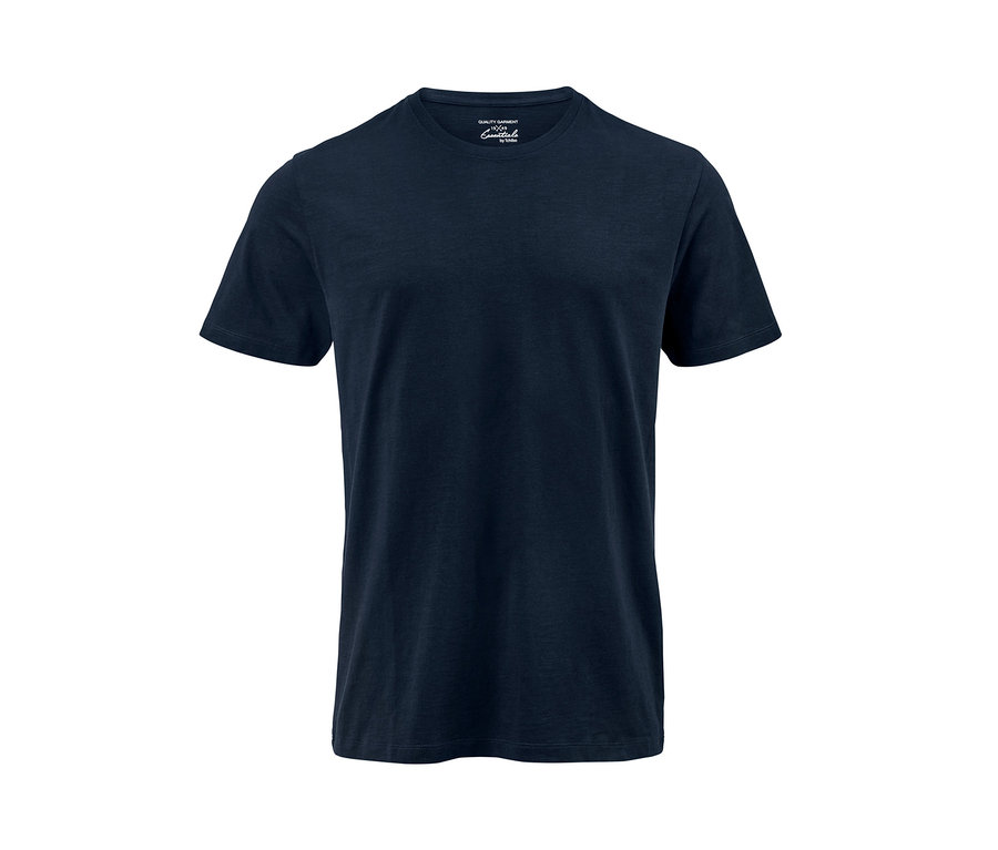 Dunkelblaues T-Shirt mit Rundhalsausschnitt.