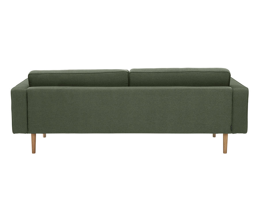 Rückansicht des grünen 3-Sitzer-Sofas "Jules" mit Holzbeinen.