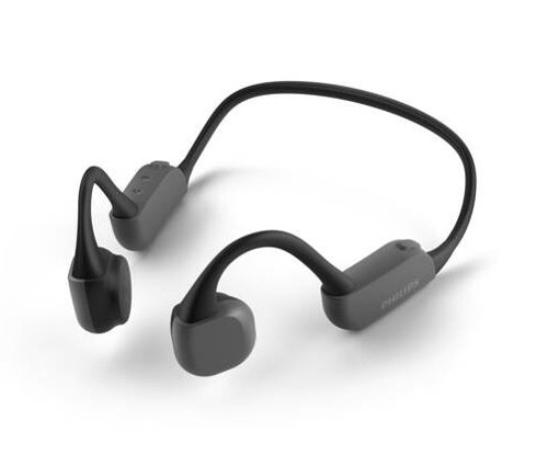 Graue Philips Bone Conduction Kopfhörer »TAA6606BK« auf weißem Hintergrund.
