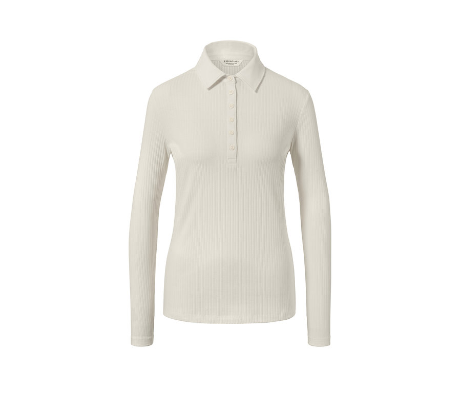 Ein geripptes Langarmshirt mit Polokragen in Creme.