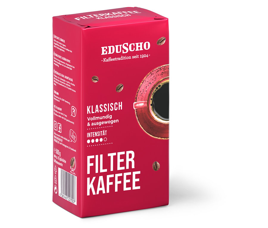 Verpackung von gemahlenem Eduscho Filterkaffee Klassisch 500 g.