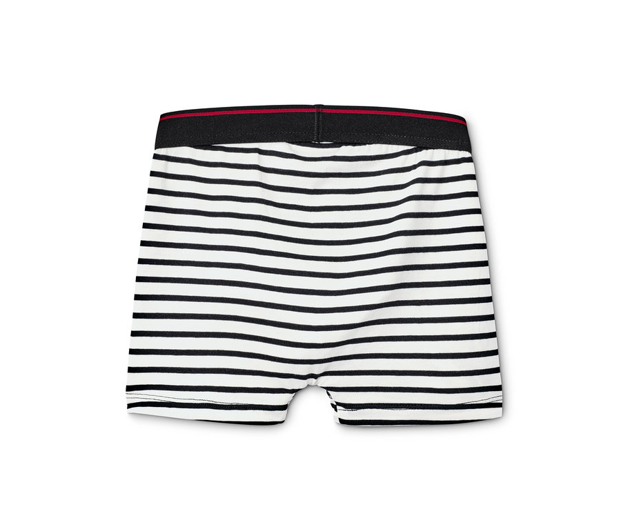 Ein Paar 3 Jungen-Slipboxer mit schwarzen und weißen Streifen.