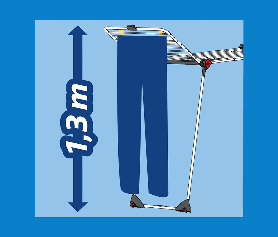 Blaue Hose hängt auf dem Vileda Wäscheständer »INFINITY flex«.