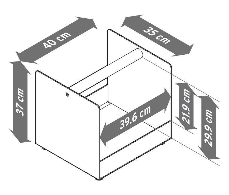 Abmessungen des Kaminholz-Korbs mit Tragegriff.