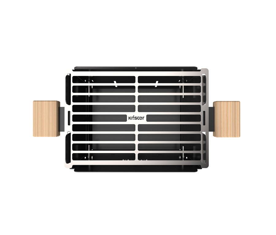 Silberner Knister Grill »Small« mit Holzgriffen, Ansicht von oben.