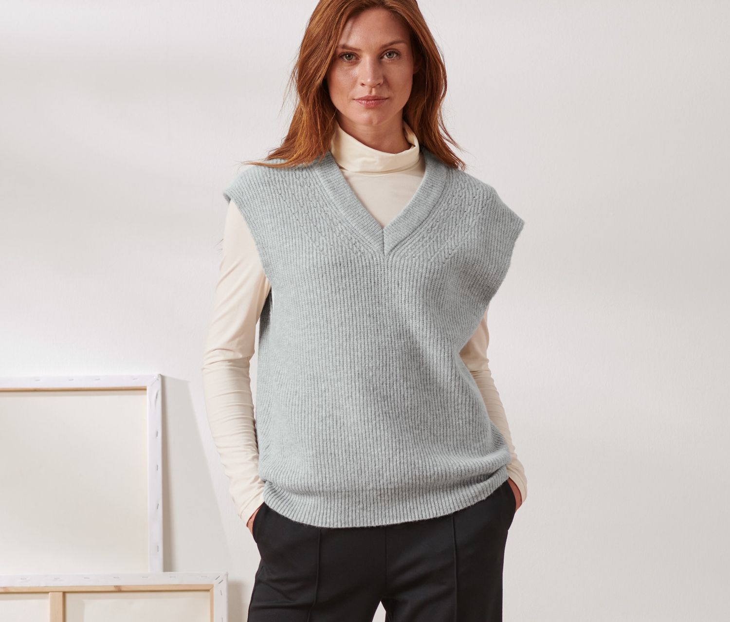 Thumbnail - Tchibo - Strickpullunder mit Wolle - Damen - Gr. XL - grau