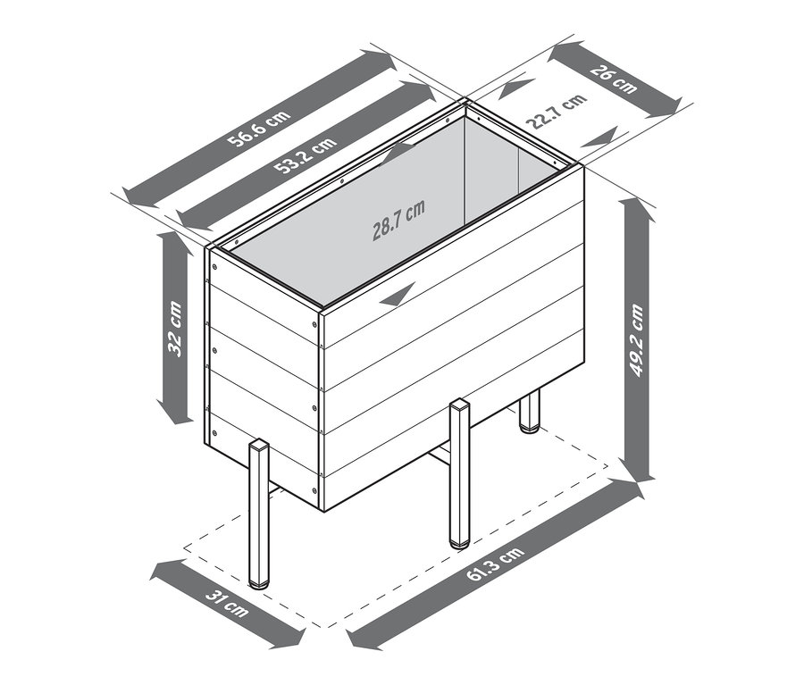 Illustration von drei Blumenkästen mit Gestell.