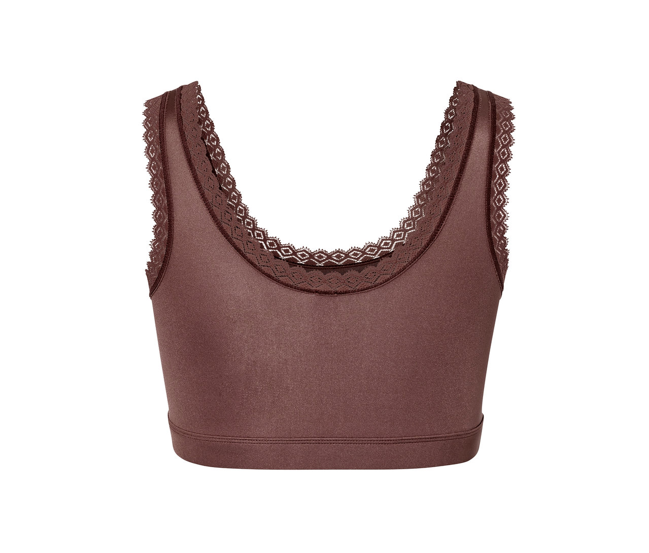 Kastanienbraunes Bustier mit Spitze.