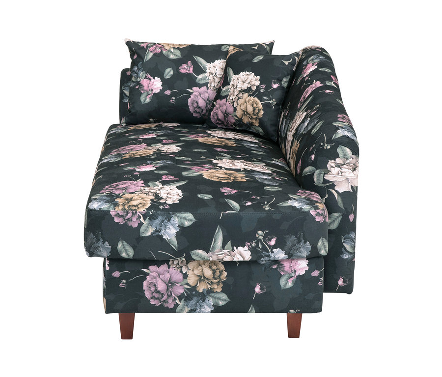 Blumenmuster Recamiere "Evelyn", links, mit Kissen.