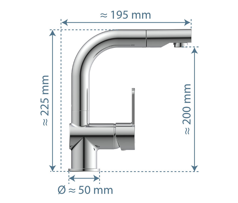 Abbildung der SCHÜTTE Waschtischarmatur »London« in Chrom mit Maßangaben.