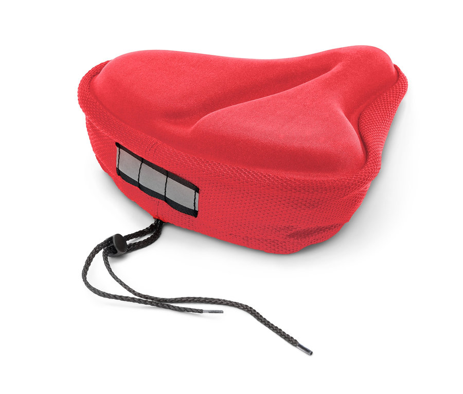 Roter Sattelbezug mit Memoryfoam auf weißem Hintergrund.