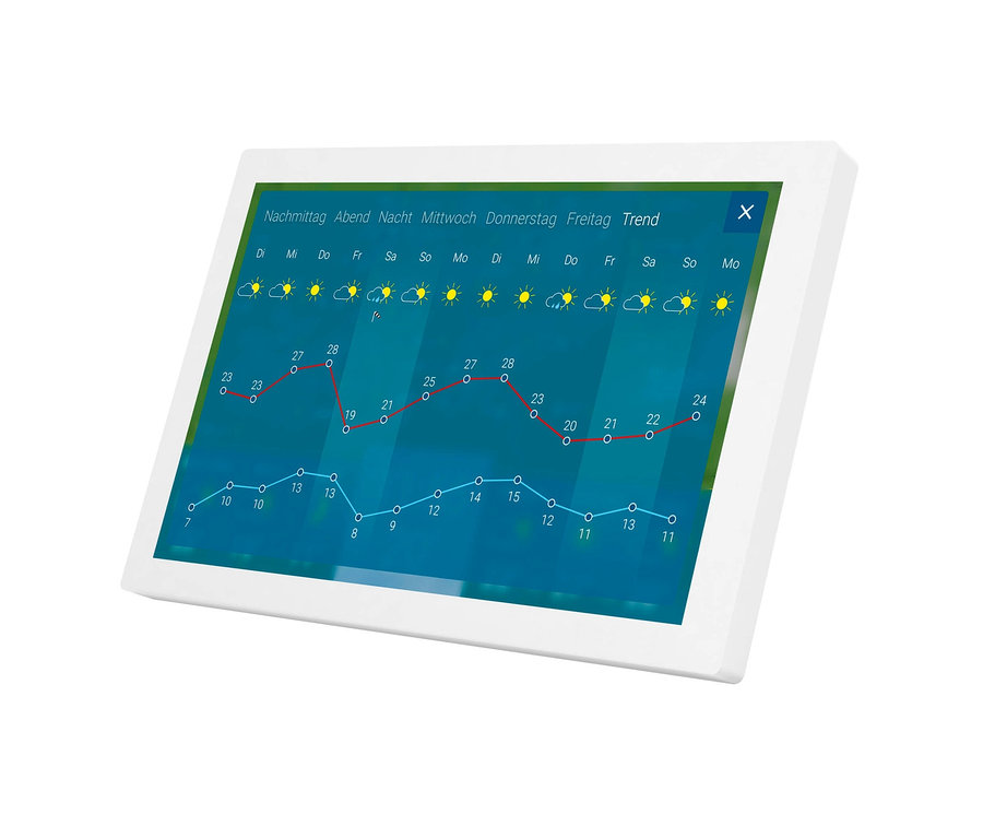 Auf dem Bildschirm wird eine Wettervorhersage angezeigt. Premium-WLAN-Wetterstation mit HD-Display und WetterRadar von WetterOnline.