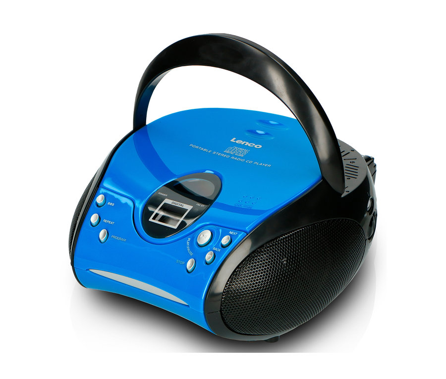 Blauer Lenco SCD-24 Boombox CD-Player mit Radio und Kopfhöreranschluss.