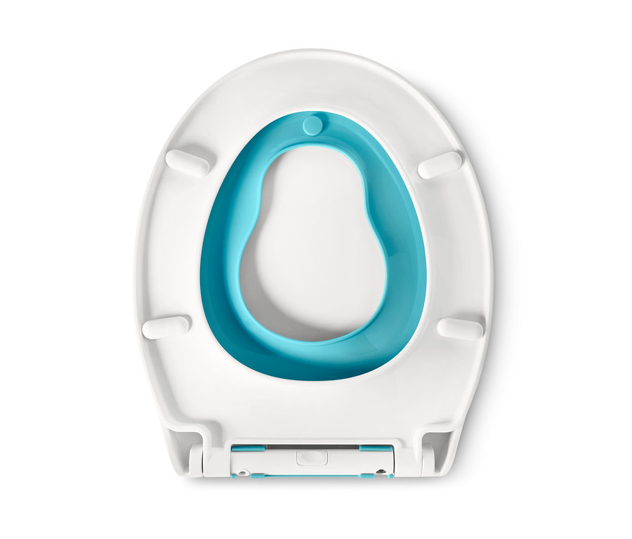 Weißer WC-Sitz »Family« mit blauem Kinder-Innensitz und Absenkautomatik.