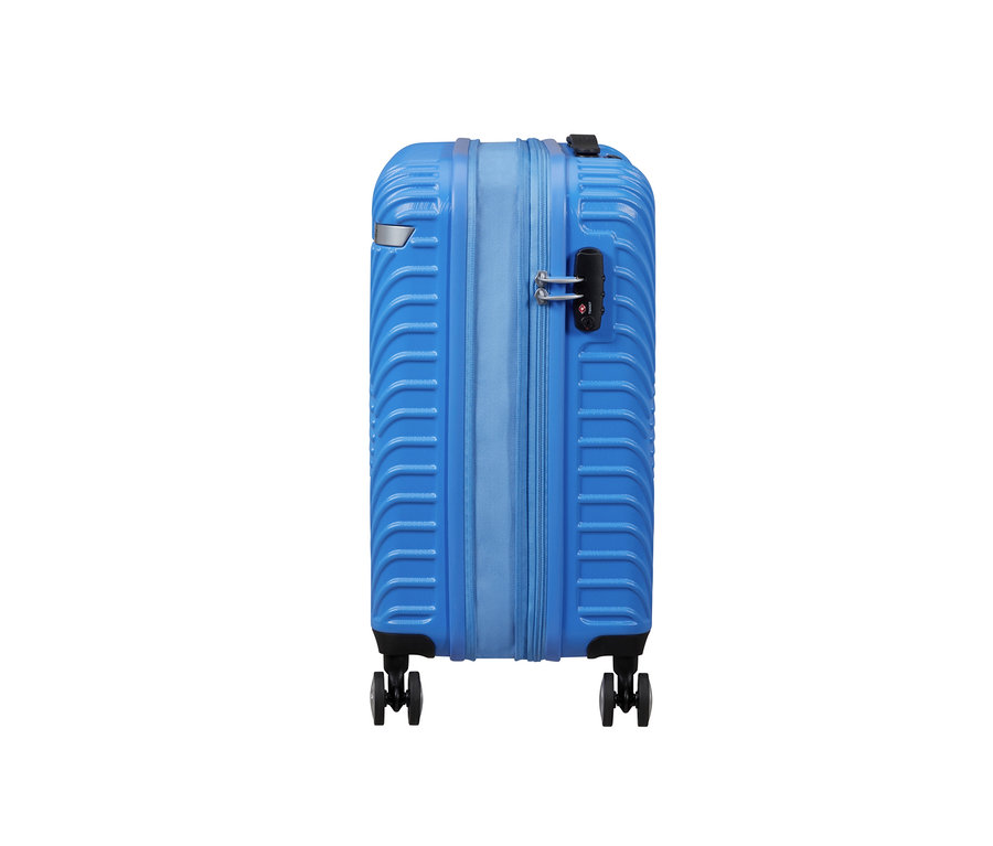 Blauer American Tourister »Mickey Clouds« Spinner auf weißem Hintergrund.