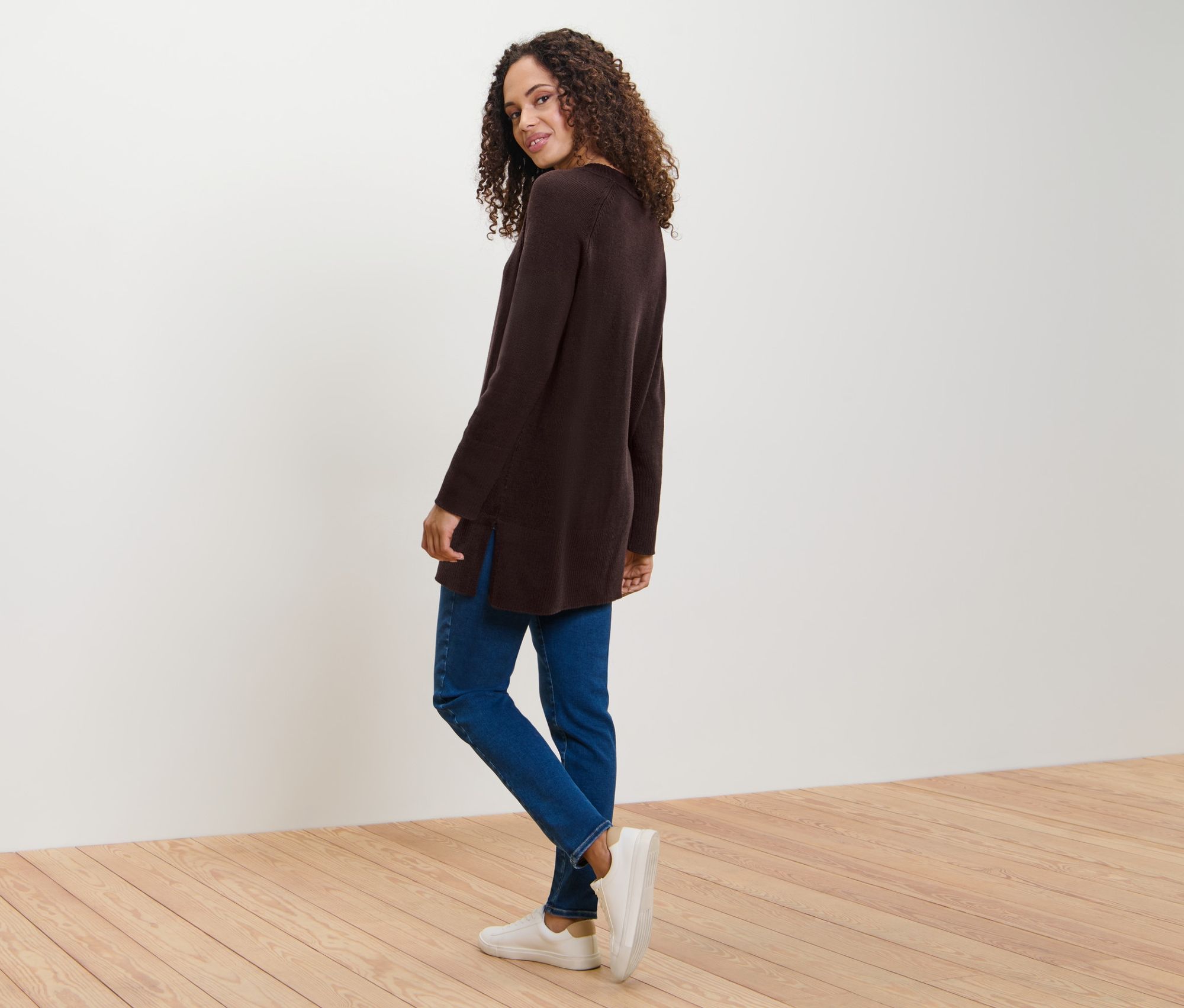 Thumbnail - Tchibo - Langer Strickpullover - Damen - Gr. S - dunkelbraun