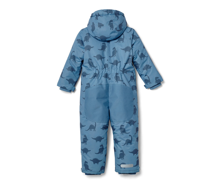 Blauer Kinder-Schneeanzug mit Dino-Muster.
