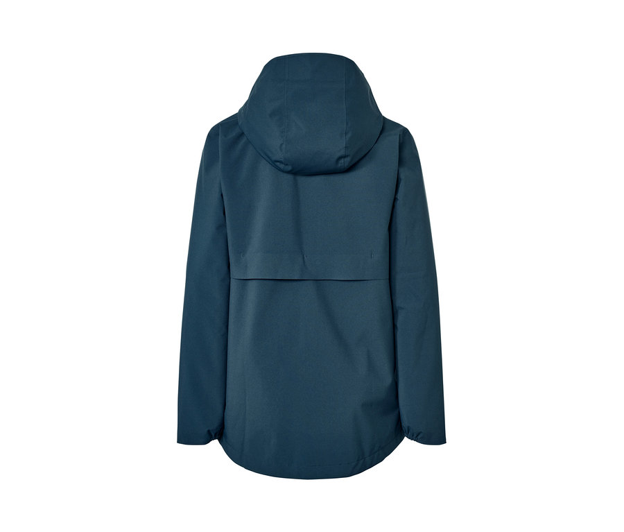 Rückansicht einer marineblauen 3-in-1-Regenjacke.