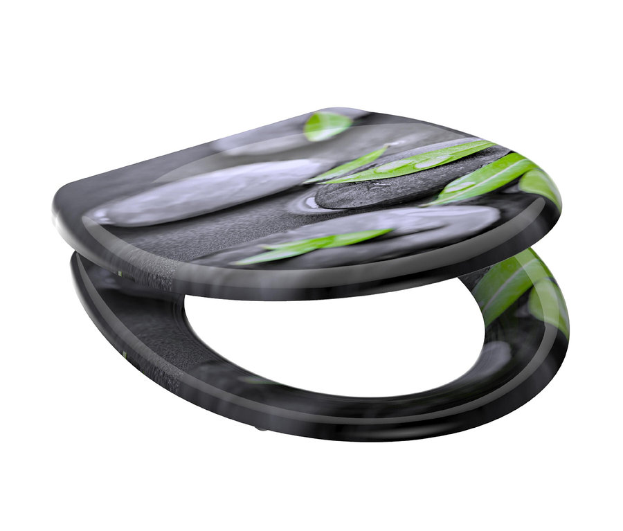 Duroplast WC-Sitz Stone mit Stein- und Blattmotiv.