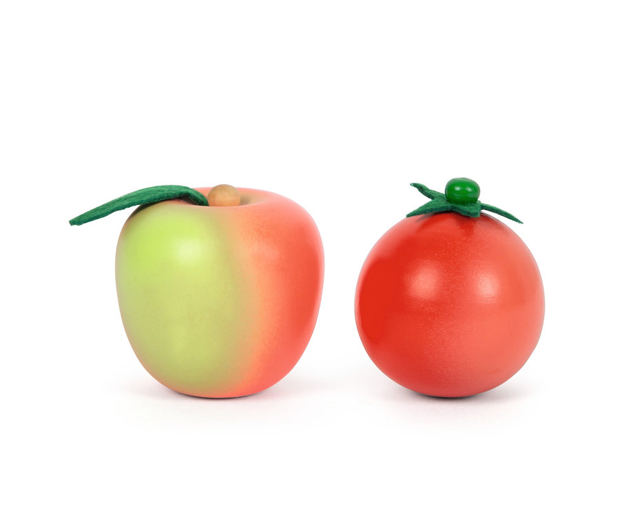 Ein Apfel und eine Tomate aus dem small foot Lebensmittel-Set vegetarisch »fresh«.