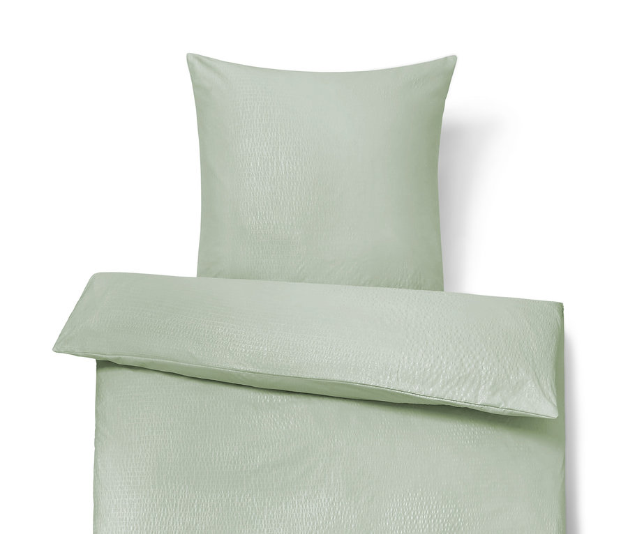 Hellgrüne Seersucker-Bettwäsche in Normal- und Übergröße.