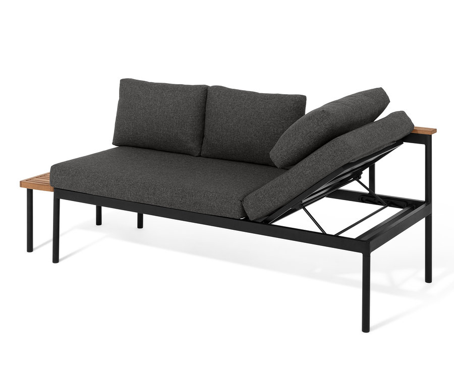 Schwarzes 2-in-1-Sofa-Liege »Elin« mit grauen Kissen.