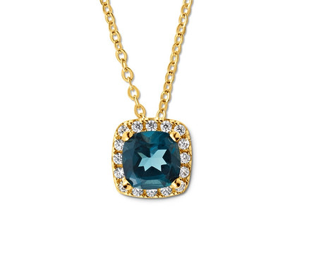 Goldkette mit blauem London Topas Anhänger.