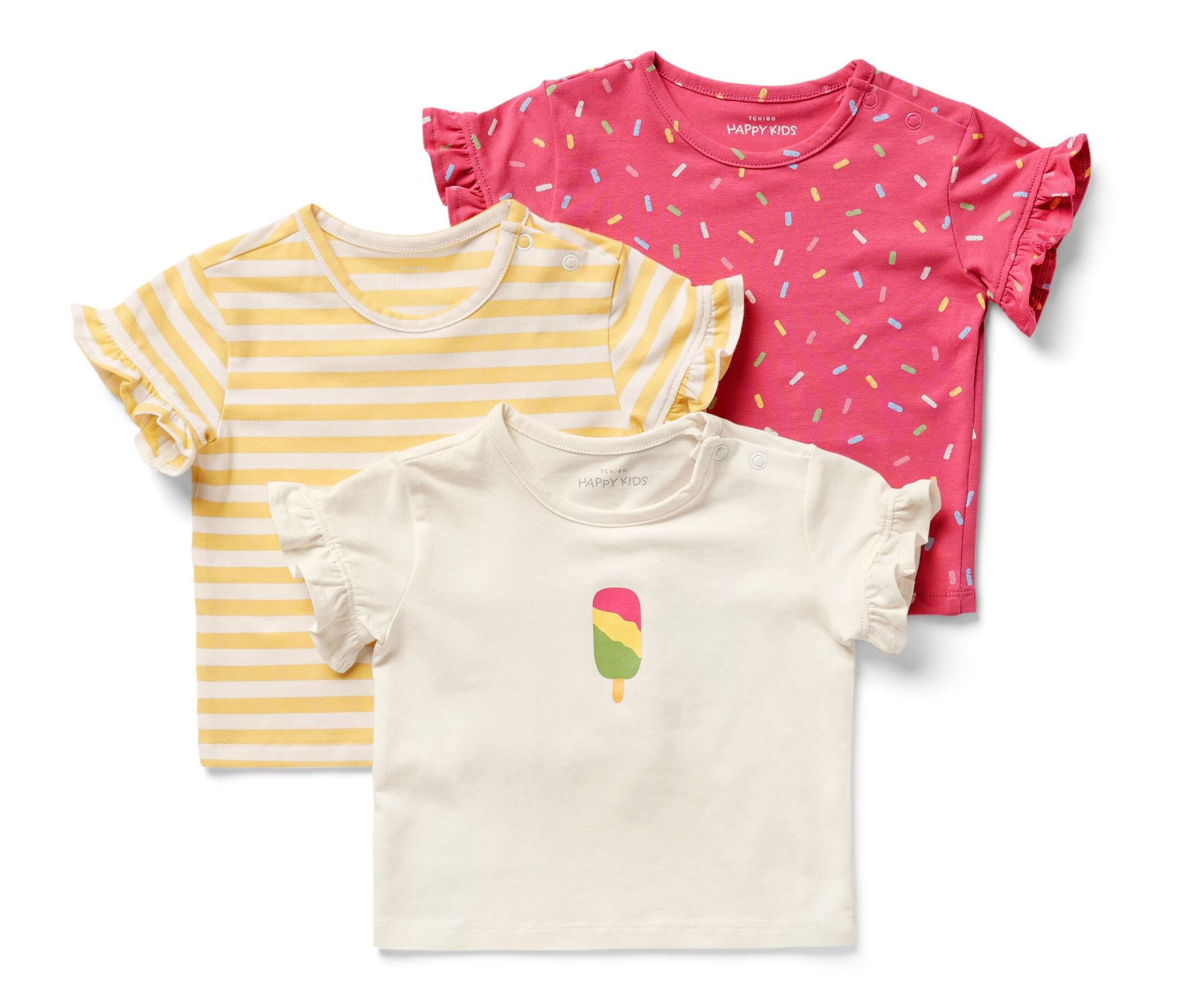 Tchibo - 3 Baby-T-Shirts - Gr. 74/80 - creme