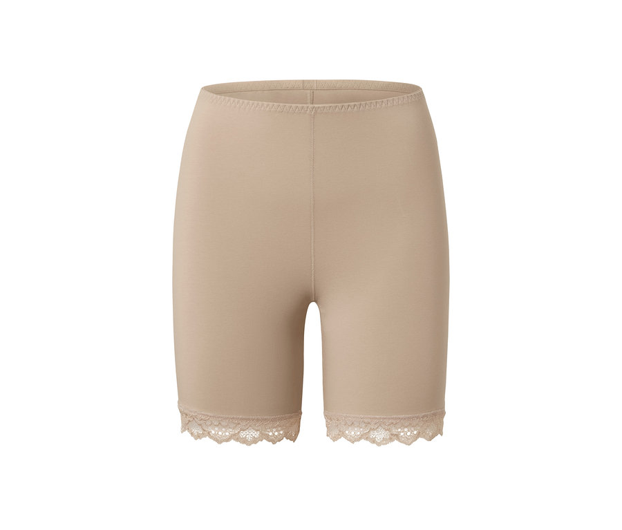 Beige Radler-Shorts mit Spitze.