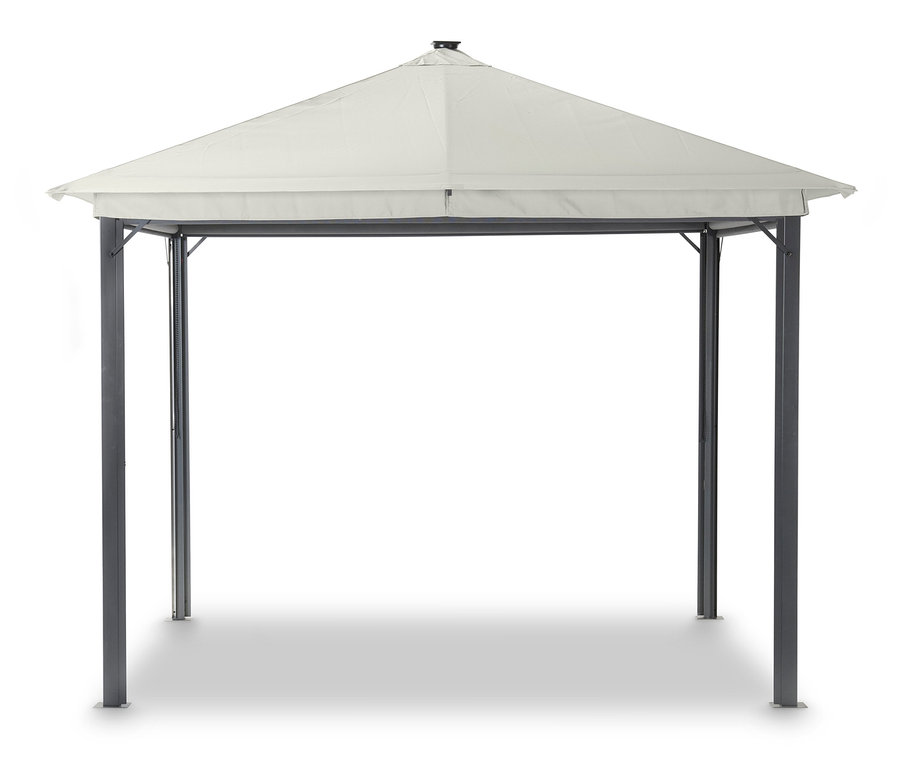 Leco Solarpavillon, ca. 300 x 300 cm auf weißem Hintergrund.