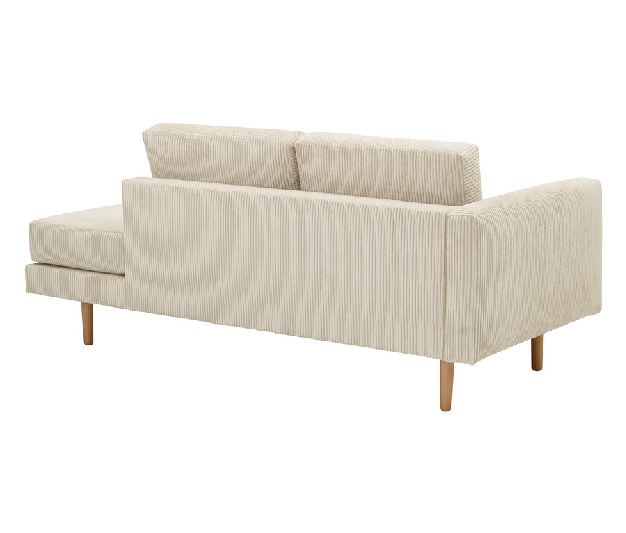 Rückansicht einer beigen Cord-Recamiere »Ivo«, links.