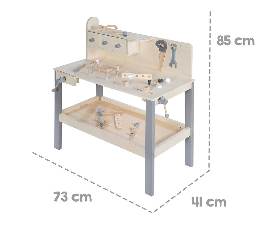Eine roba Werkbank mit Werkzeugen.