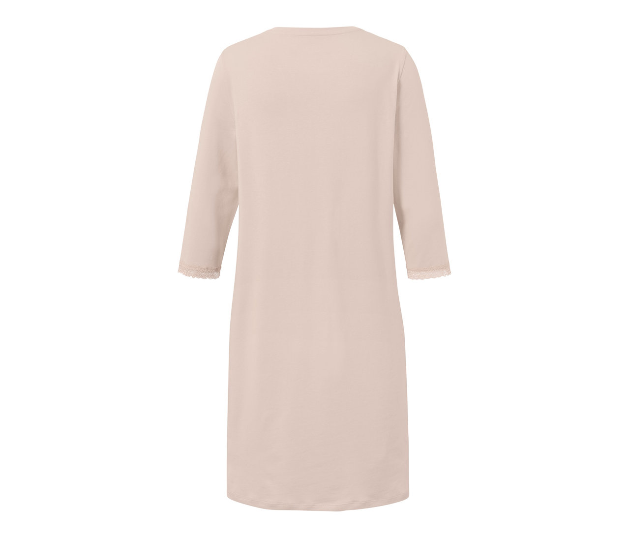 Beiges Nachthemd mit Dreiviertelärmeln und Spitze.