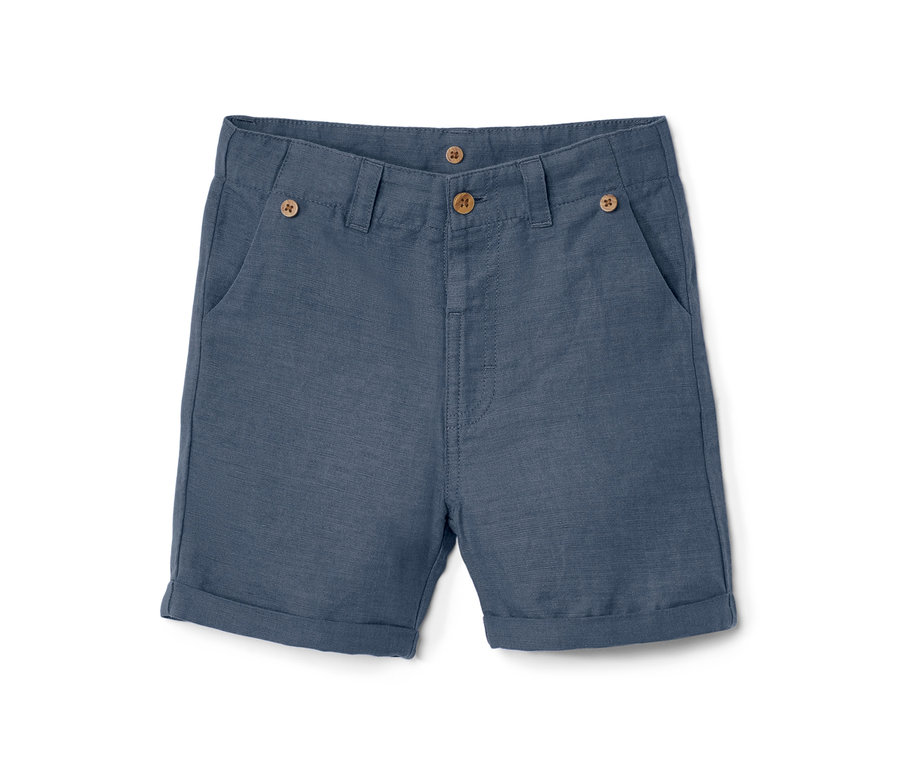 Blaue Kinder-Shorts mit Knöpfen.