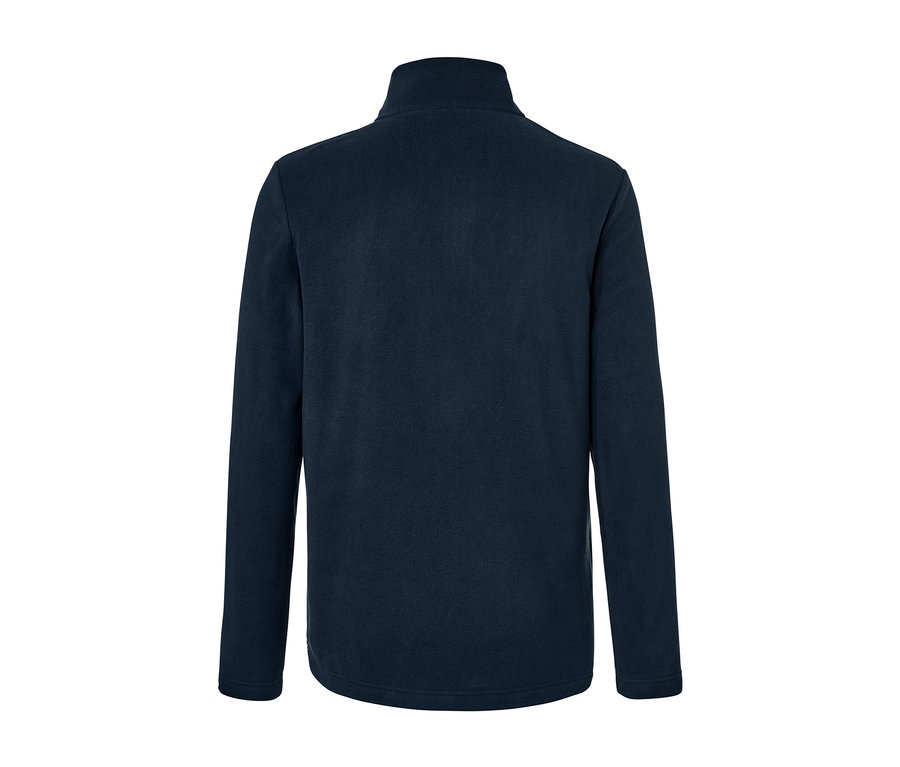 Rückansicht eines marineblauen Mircofleece-Shirts.