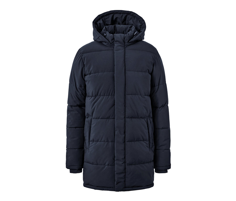 Marineblauer Stepp-Parka mit Kapuze.