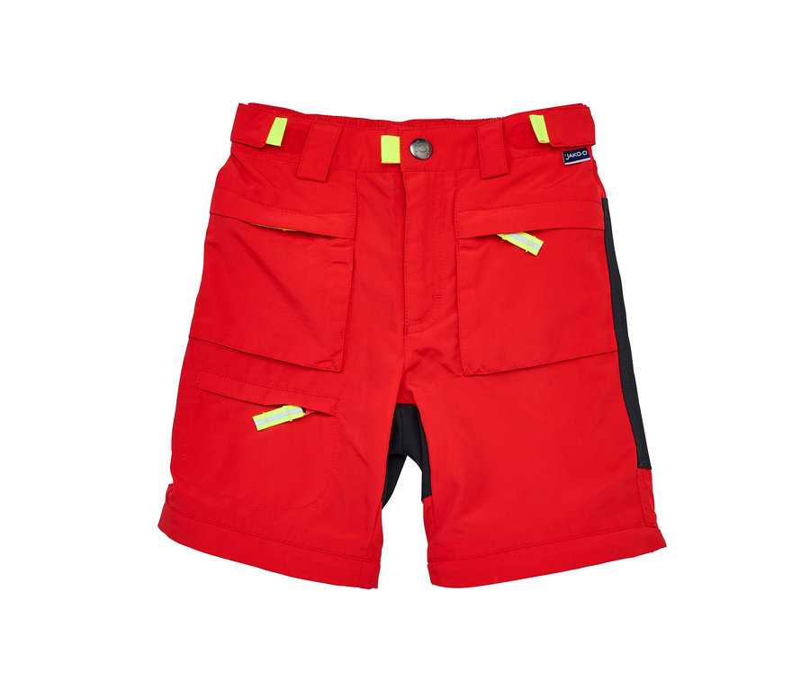 Rote Jako-O Zipp-off Hose mit vielen Taschen.