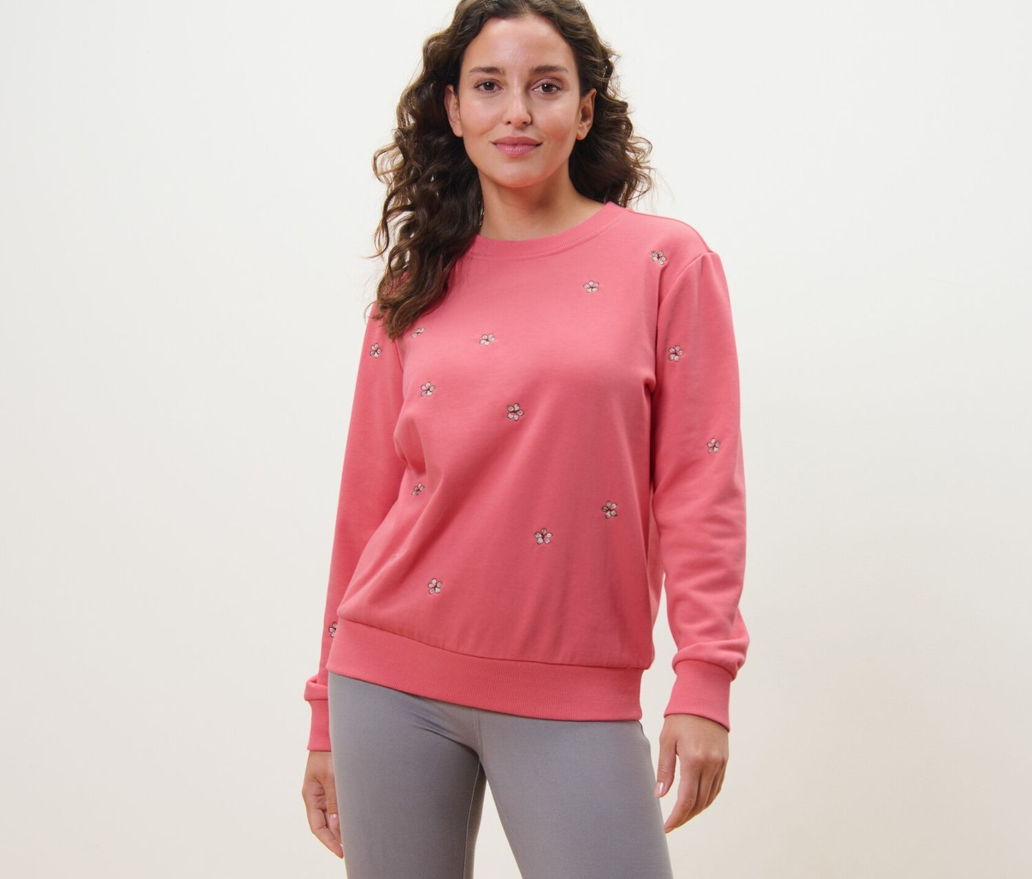 Thumbnail - Tchibo - Besticktes Sweatshirt - Damen - Gr. XL - koralle/geblümt