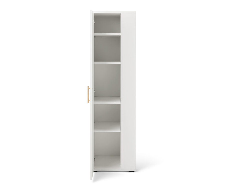Geöffneter Universalschrank mit seitlichem Stauraum.