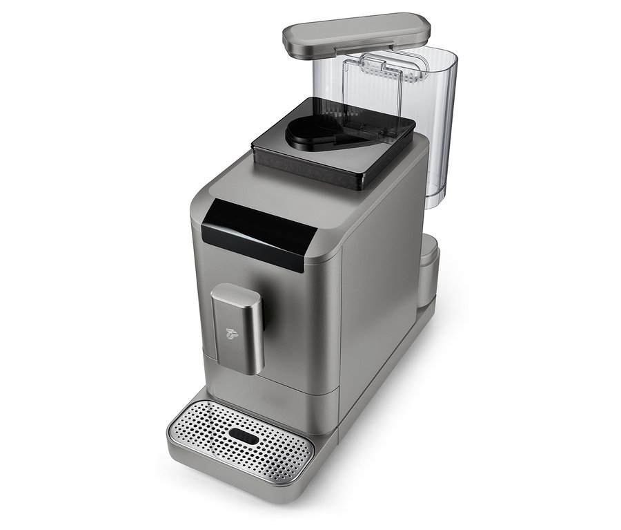 Detailansicht des »Esperto2 Caffè« Kaffeevollautomaten in Titanium Silver.