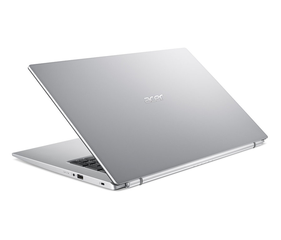 Silbernes Acer Aspire 3 A317-33-P059 Notebook leicht geöffnet.