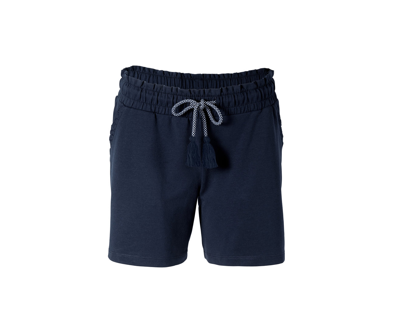 Dunkelblaue Jerseyshorts mit dekorativem Kordelzug.