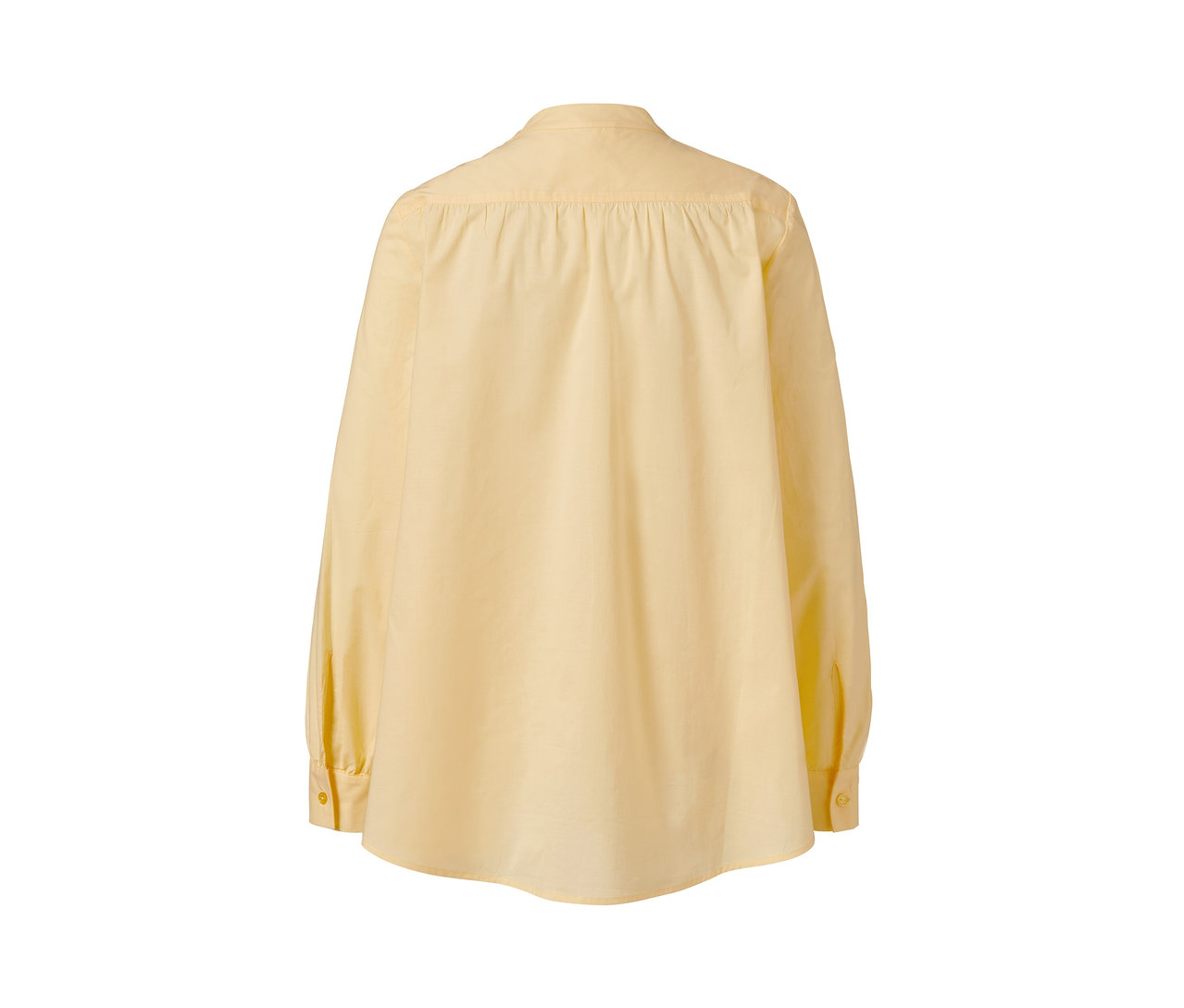 Rückansicht einer hellgelben Popeline-Bluse.