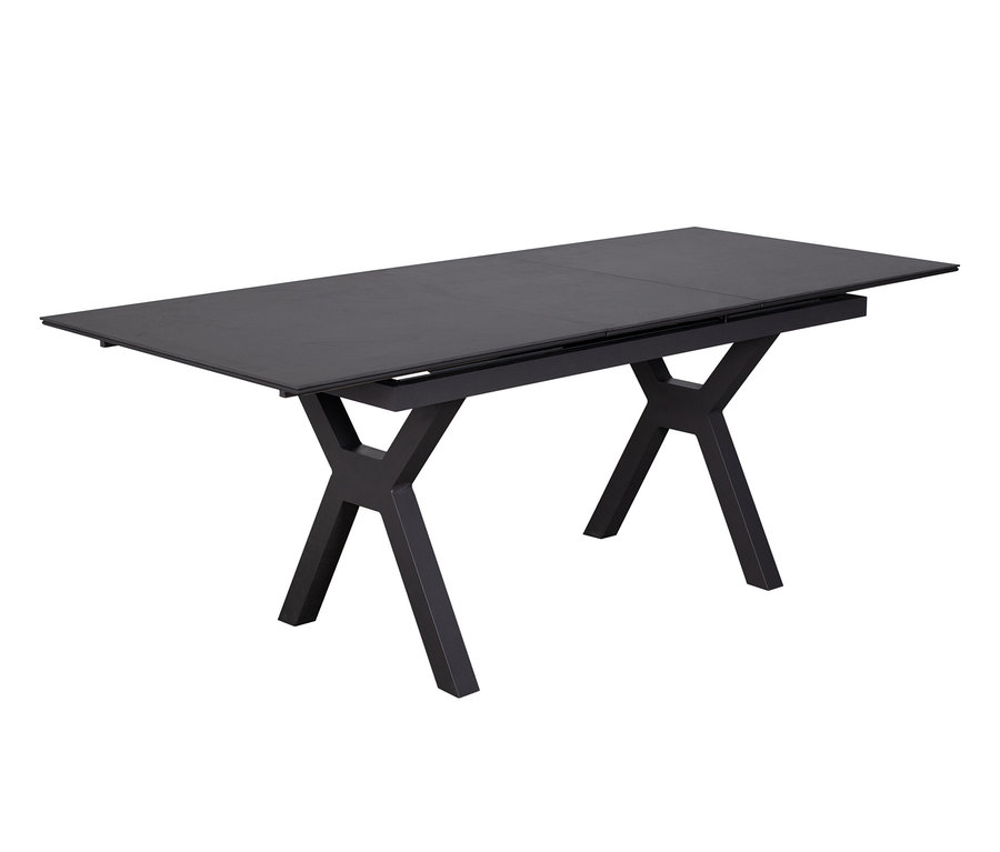 Schwarzer deVries Dining-Set Esstisch mit X-Beinen.